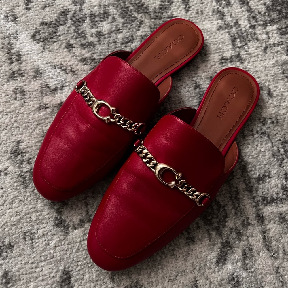 NWT Red Coach Slides